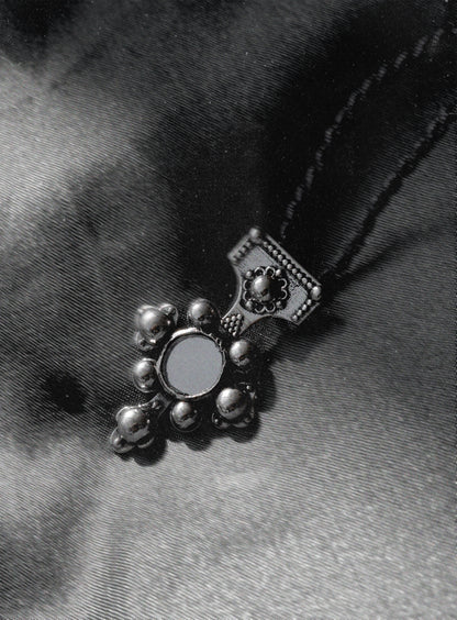 N212 - Berber-Inspired Cross Pendant  925 Silver with Central Mirror