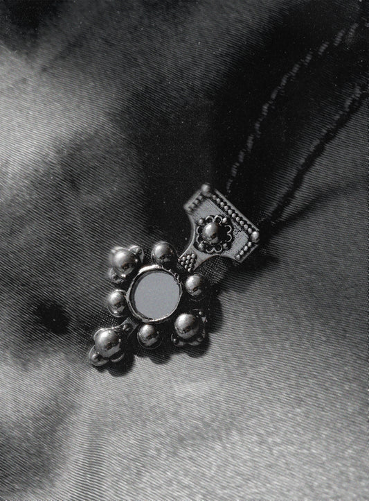 N212 - Berber-Inspired Cross Pendant  925 Silver with Central Mirror