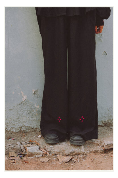 W4 – Palazzo Pants | Wide-Leg Rayon Trousers with Hand Embroidery