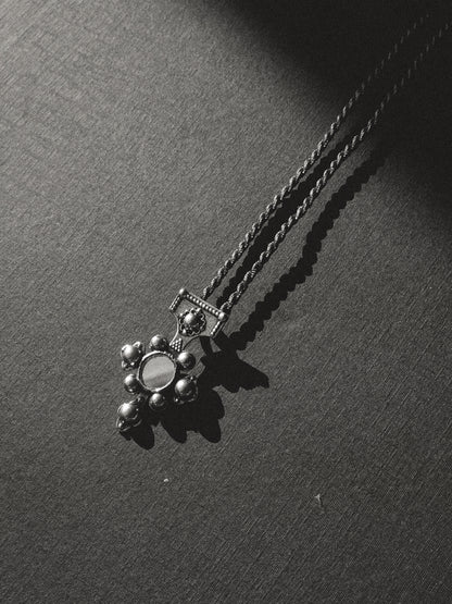 N212 - Berber-Inspired Cross Pendant  925 Silver with Central Mirror