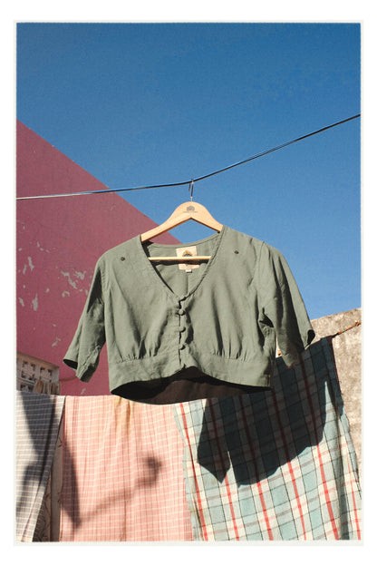 W1 – Choli Crop Top | Rayon Blouse with Hand-Embroidered Details and Covered Buttons