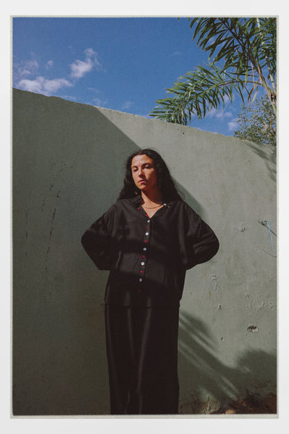 W7 – Long Sleeve Shirt & Palazzo Set | Rayon Wide-Leg Pants Handmade Embroidery