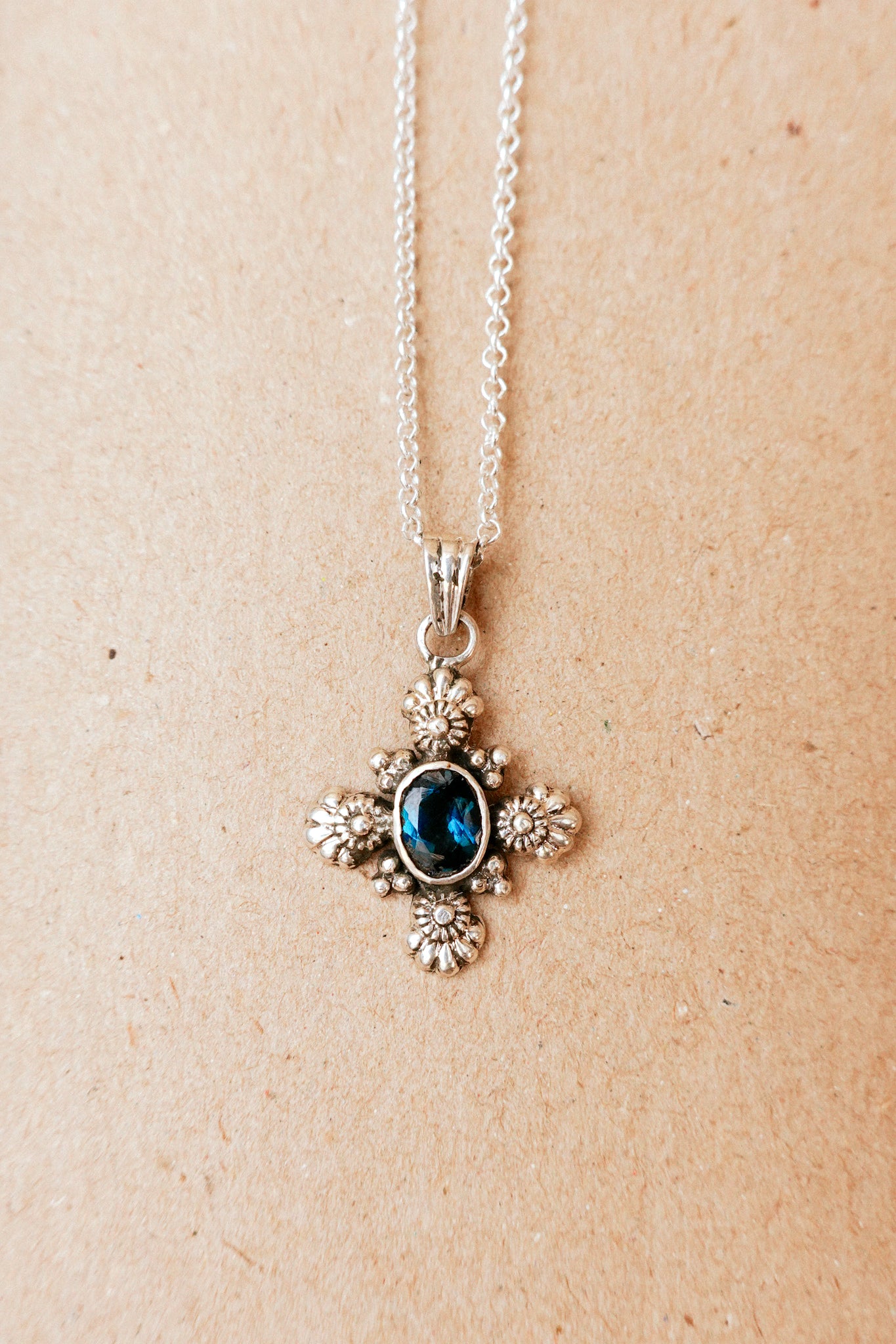 N190- Ocean Blue Kyanite Silver Cross