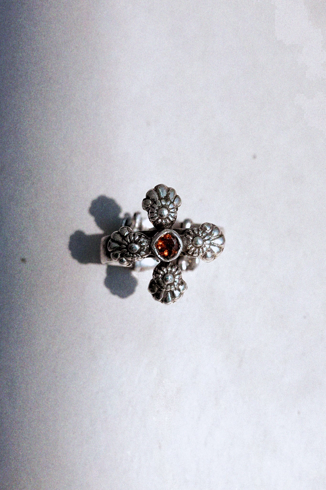 N181 - Phool Silver Ring Orange Garnet & Turmaline