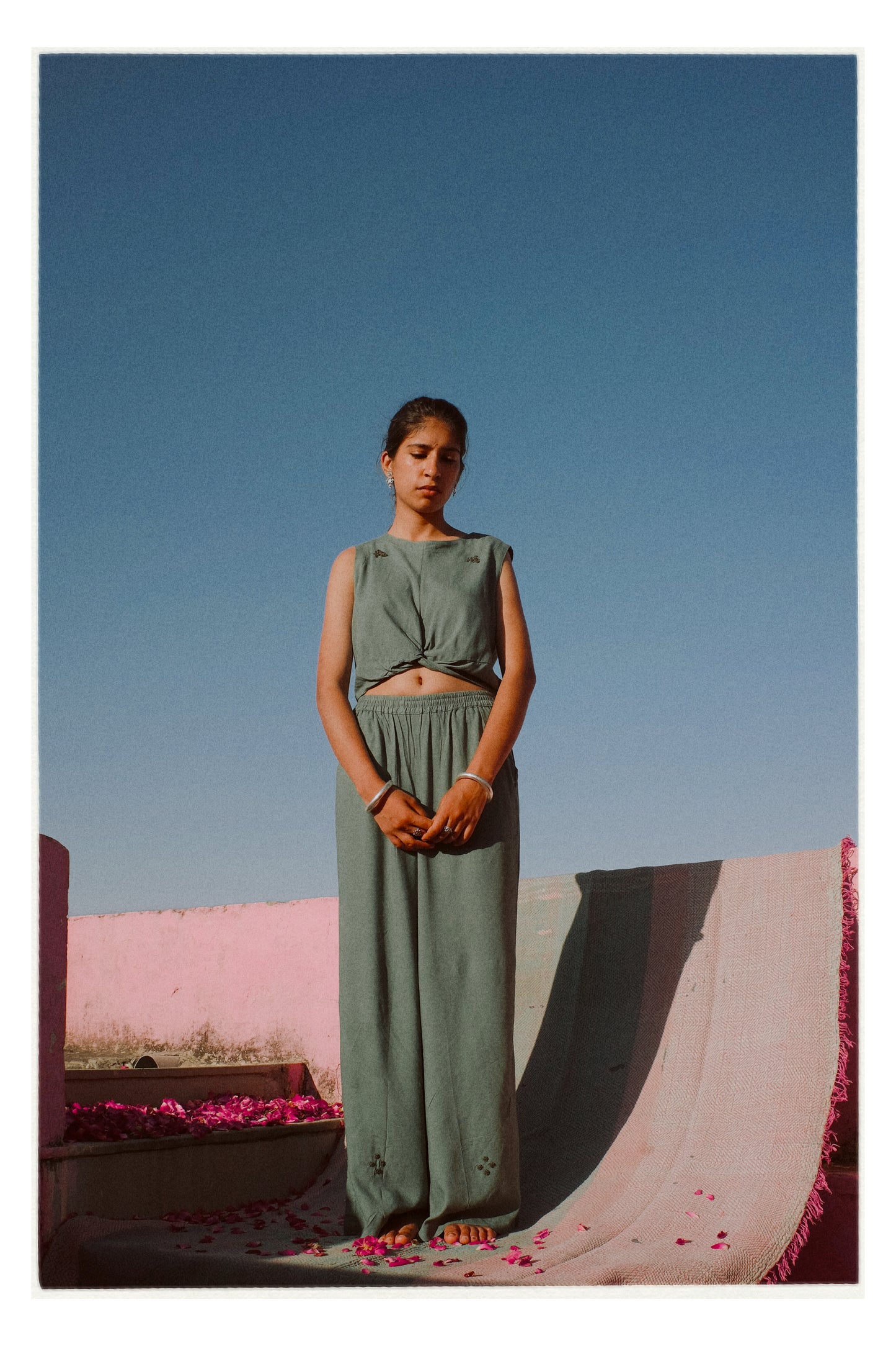 W4 – Palazzo Pants | Wide-Leg Rayon Trousers with Hand Embroidery