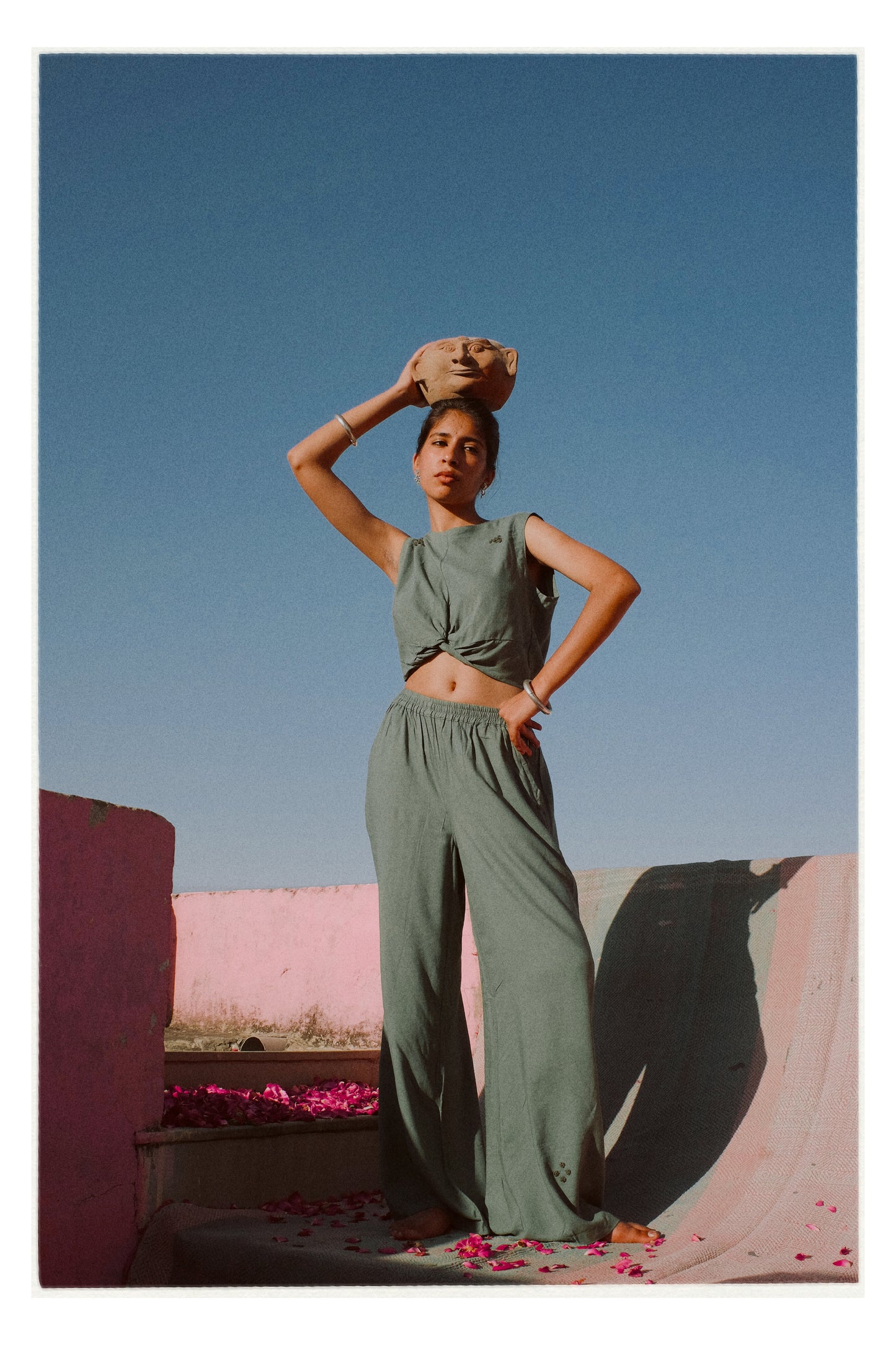 W8 – Knot Top & Palazzo Set | Rayon Tie-Front and Wide-Leg Pants Hand Embroidery