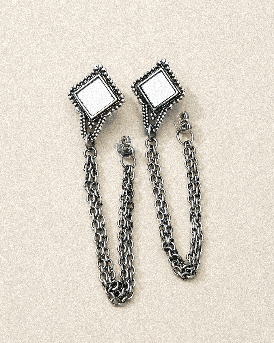 N229- Granulated Mirror Chain Earrings