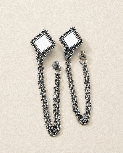N229- Granulated Mirror Chain Earrings