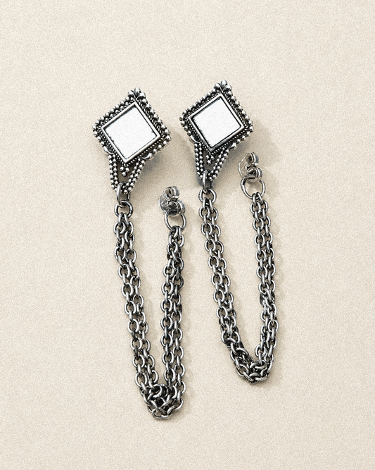 N229- Granulated Mirror Chain Earrings