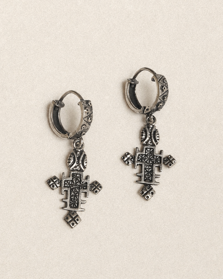 N239 – Ethiopian Cross Handmade 925 Silver Earrings