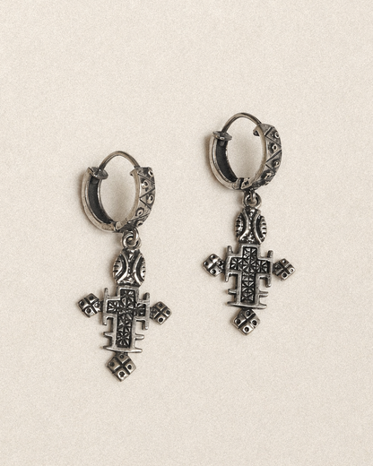N239 – Ethiopian Cross Handmade 925 Silver Earrings