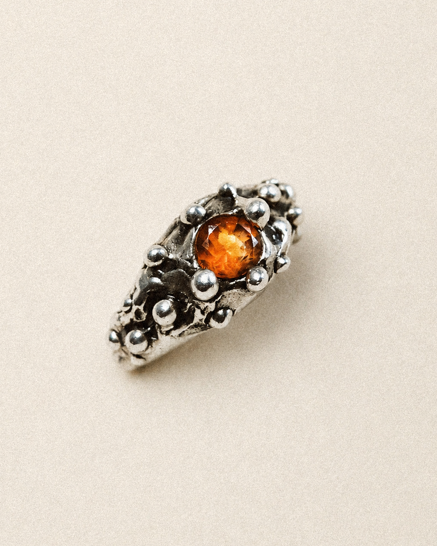 N248- Orange Garnet Silver Ring