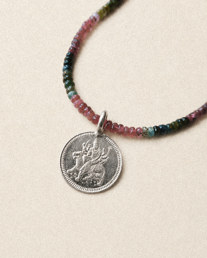 N246 – Durga Coin Tourmaline Handmade 925 Silver Choker