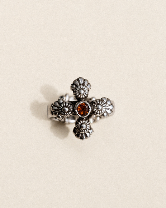 N181 - Phool Silver Ring Orange Garnet & Turmaline