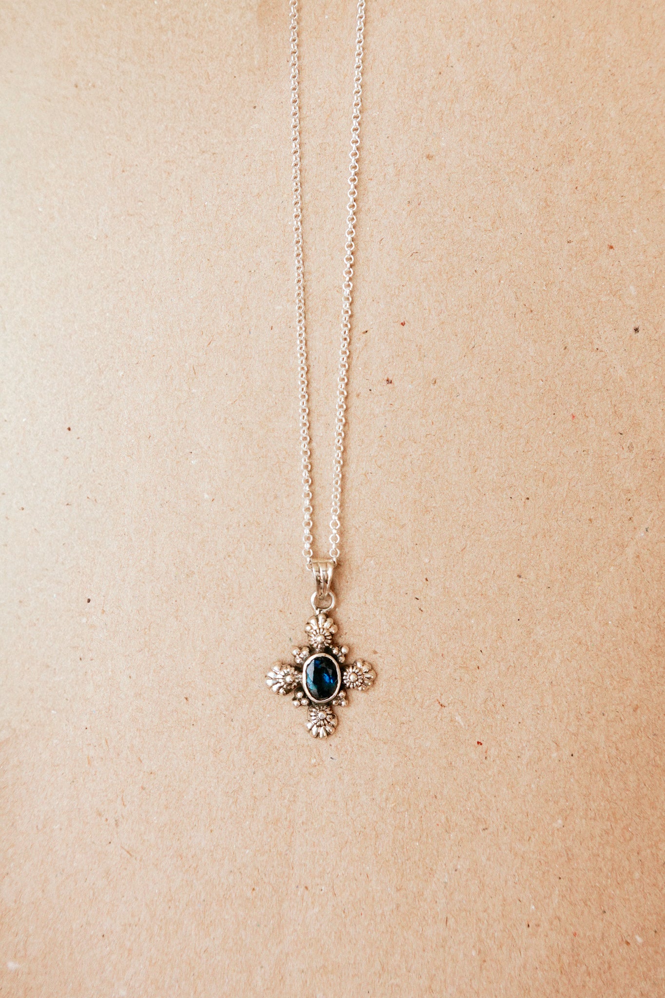 N190- Ocean Blue Kyanite Silver Cross