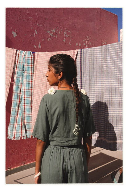 W6 – Choli & Palazzo Set | Rayon Crop Top and Wide-Leg Pants