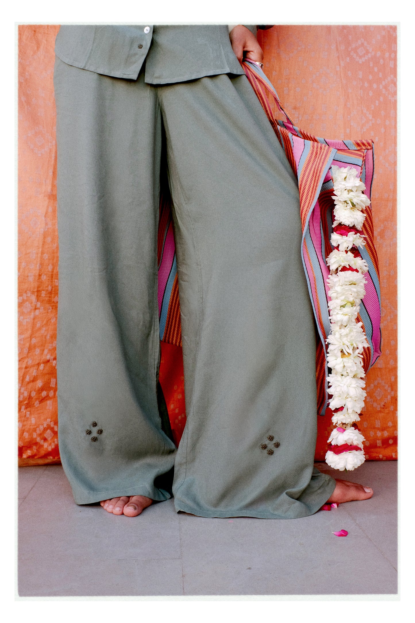 W7 – Long Sleeve Shirt & Palazzo Set | Rayon Wide-Leg Pants Handmade Embroidery