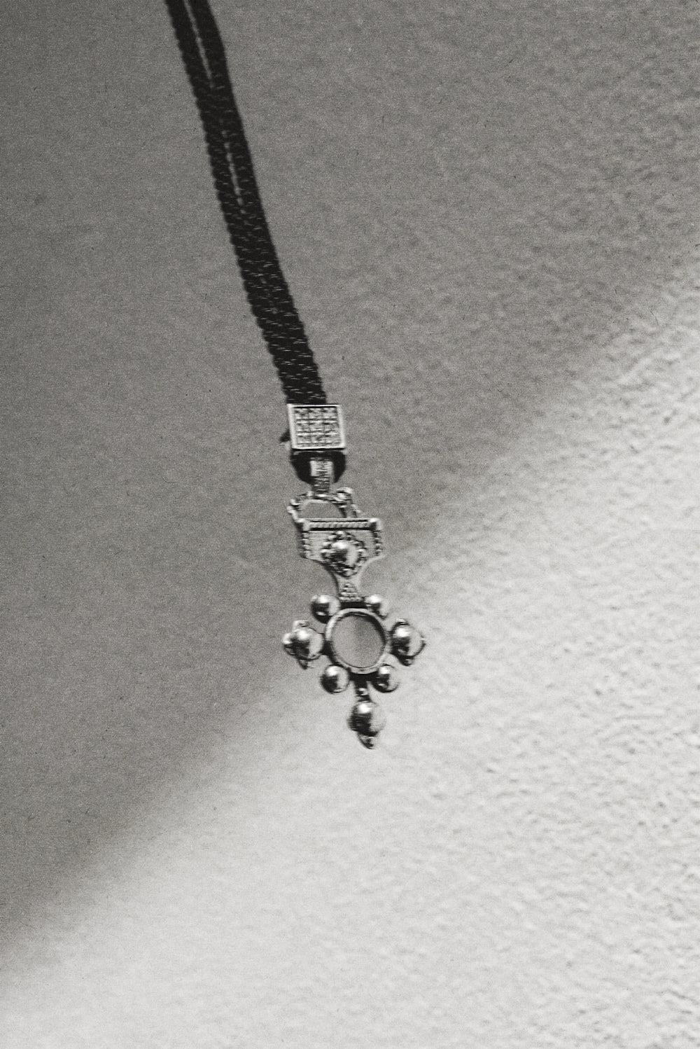 N212 - Berber-Inspired Cross Pendant  925 Silver with Central Mirror