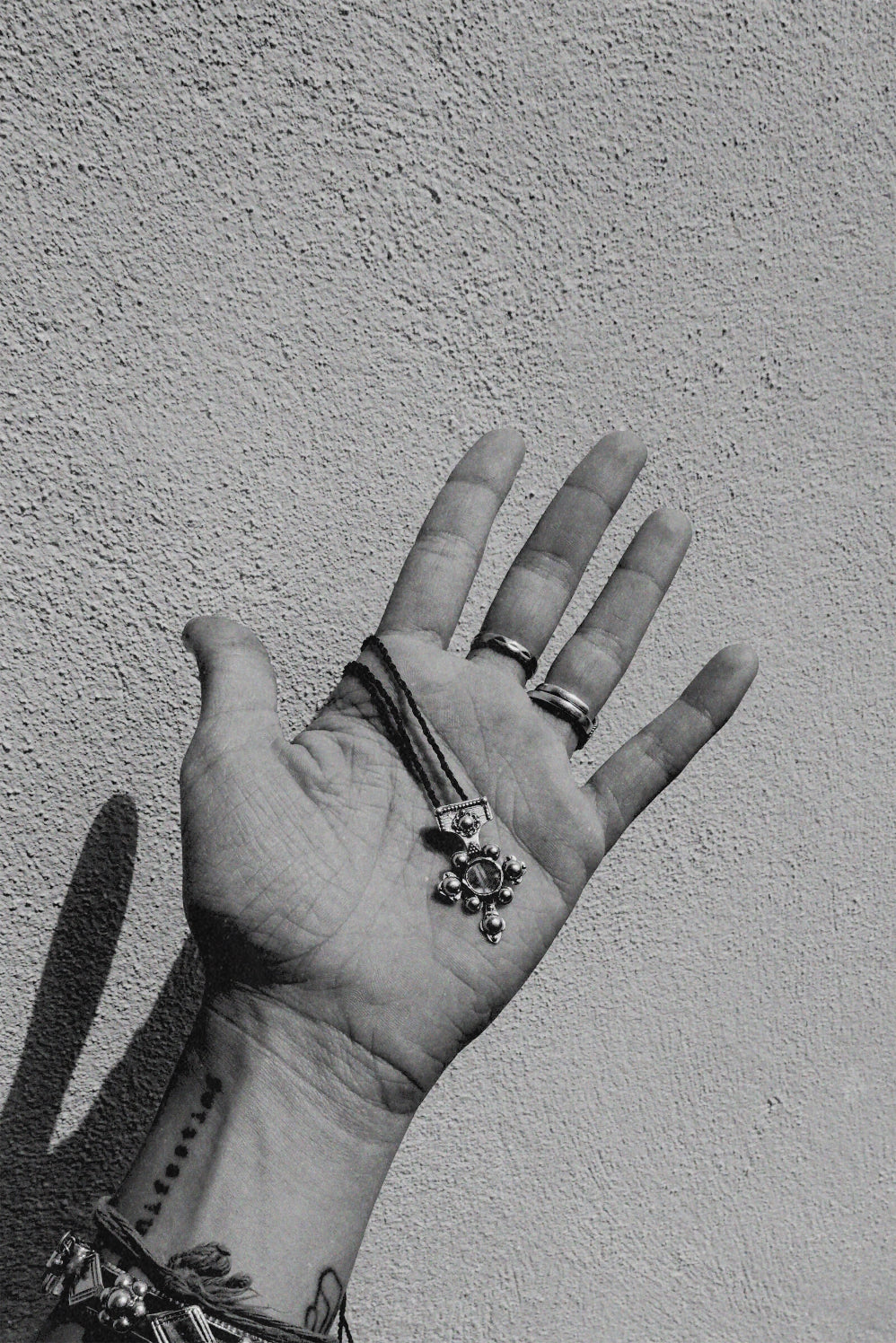 N212 - Berber-Inspired Cross Pendant  925 Silver with Central Mirror