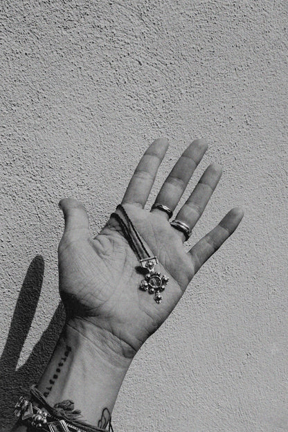 N212 - Berber-Inspired Cross Pendant  925 Silver with Central Mirror