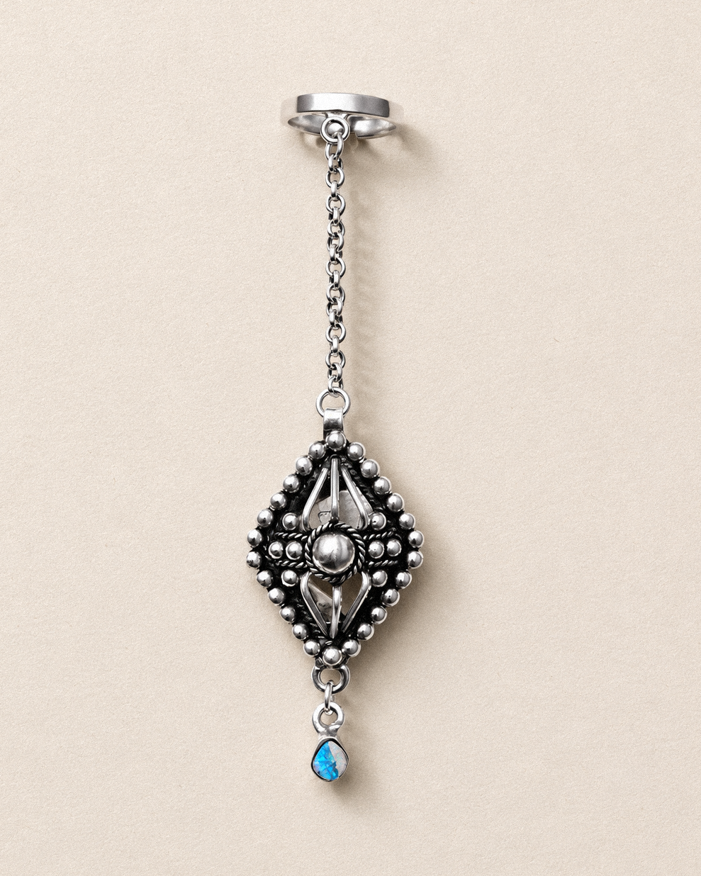 N122 - Australian Opal  Chain Adjustable Silver Ring