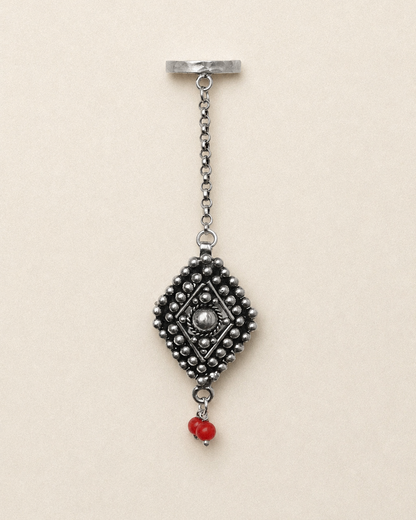 N107 -Natural Coral Adjustable Chain Silver Ring