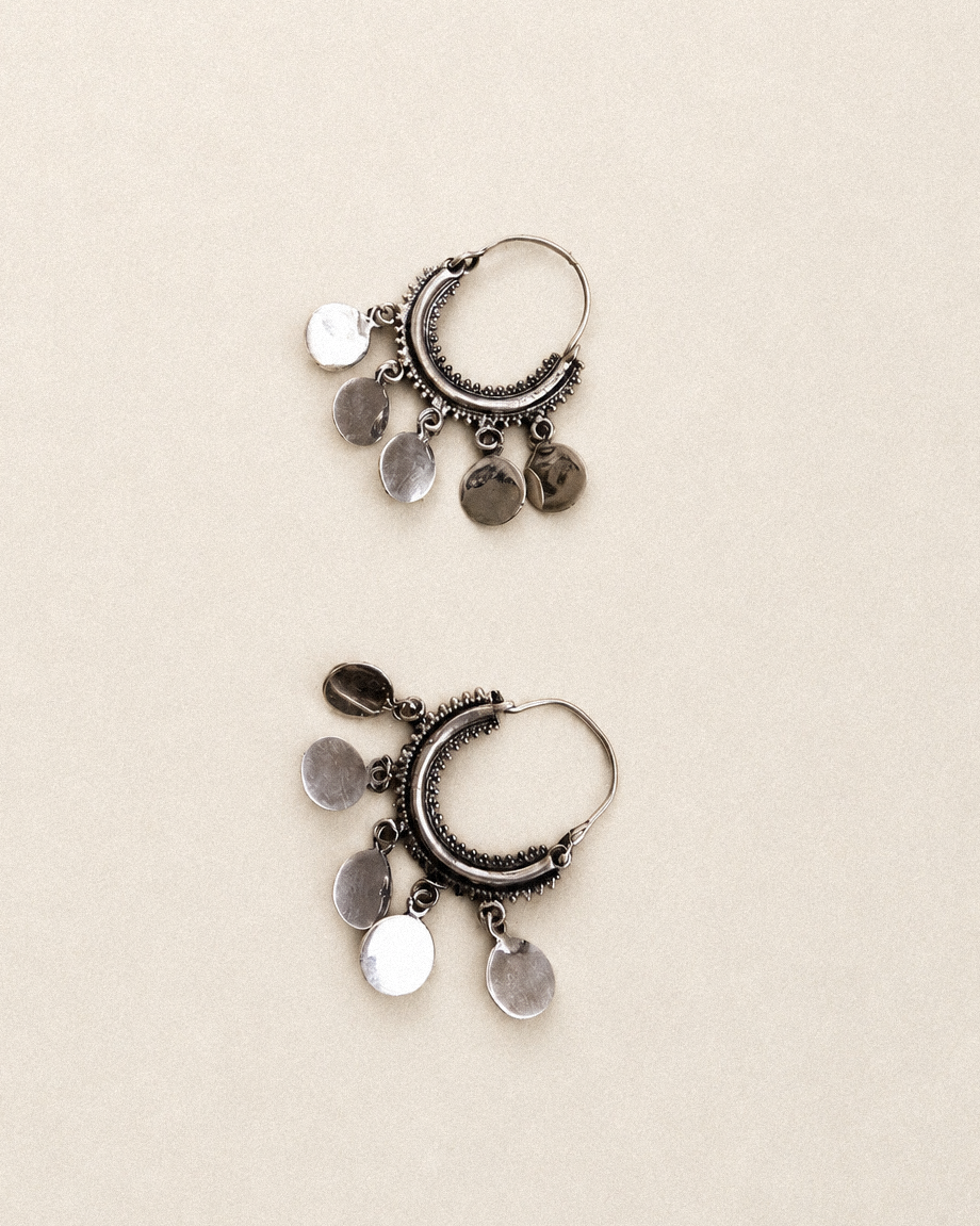 N208 - Coins Hoop Silver Earrings