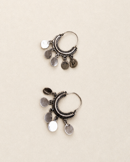 N208 - Coins Hoop Silver Earrings