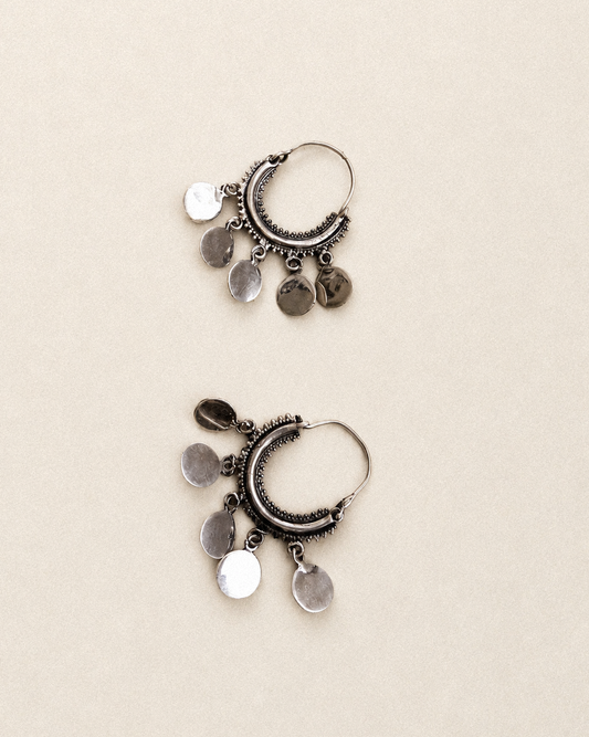 N208 - Coins Hoop Silver Earrings