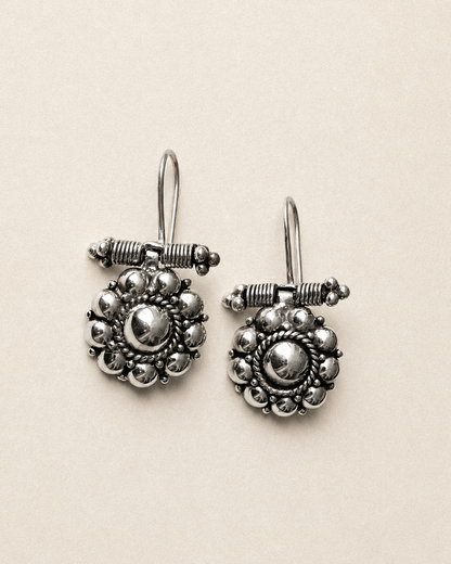 N134- Gulabo Phool Special Silver Earrings