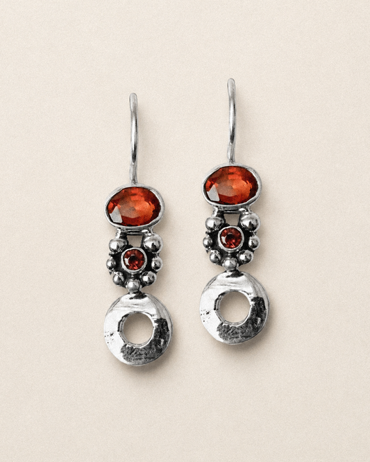N139- Orange Garnet & Turmaline Silver Earrings