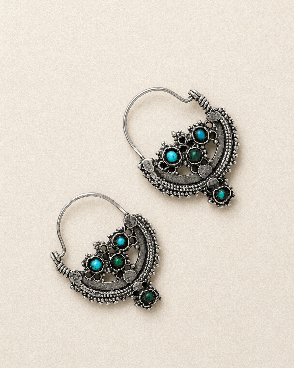 N137- Afghani Antique blue Silver Earrings
