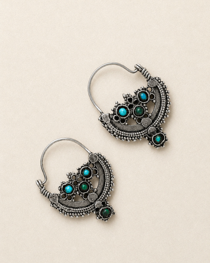 N137- Afghani Antique blue Silver Earrings