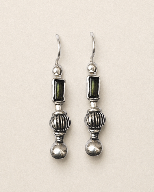 N146- Green Turmaline Empty Dye-cutting  Silver earrings