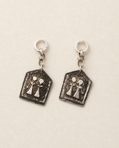 N62 – Handmade Silver Tribal Earrings From Northern india Banjara twin gods