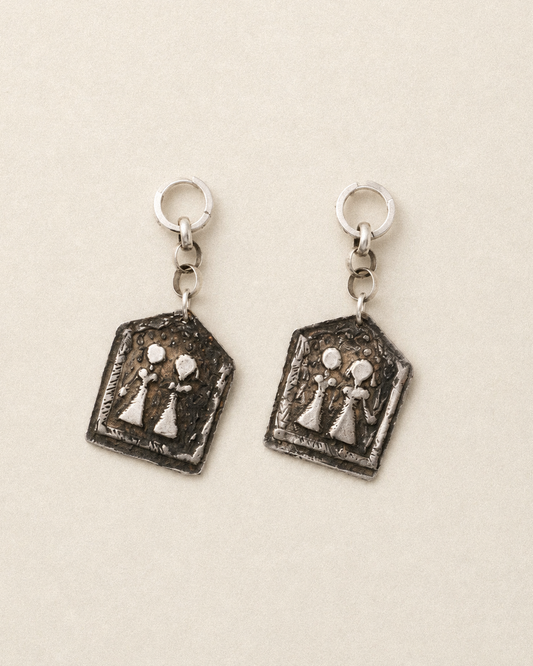 N62 – Handmade Silver Tribal Earrings From Northern india Banjara twin gods