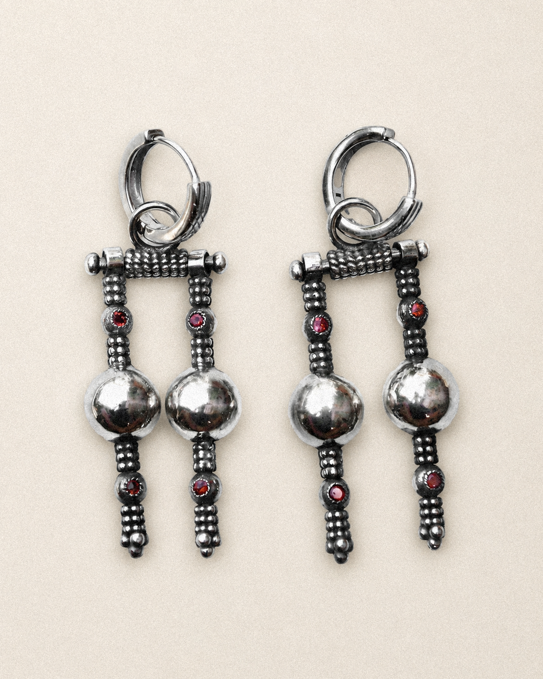 N29 - Mandiri Earrings with Red and Pink Garnet