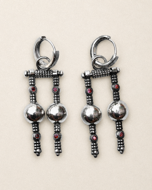 N29 - Mandiri Earrings with Red and Pink Garnet