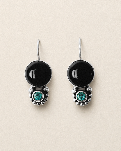 N136- Black Onyx & Turmaline Silver Earrings