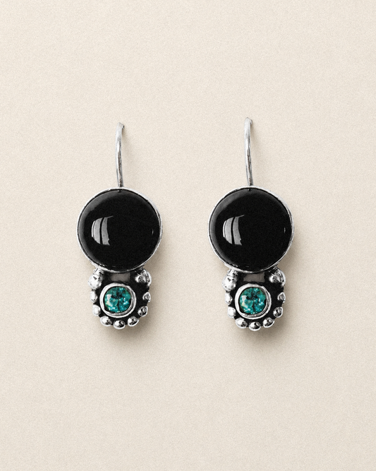 N136- Black Onyx & Turmaline Silver Earrings
