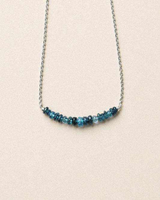 N216-Apatite & Aquamarine Beaded Choker Necklace in 925 Silver PREORDER