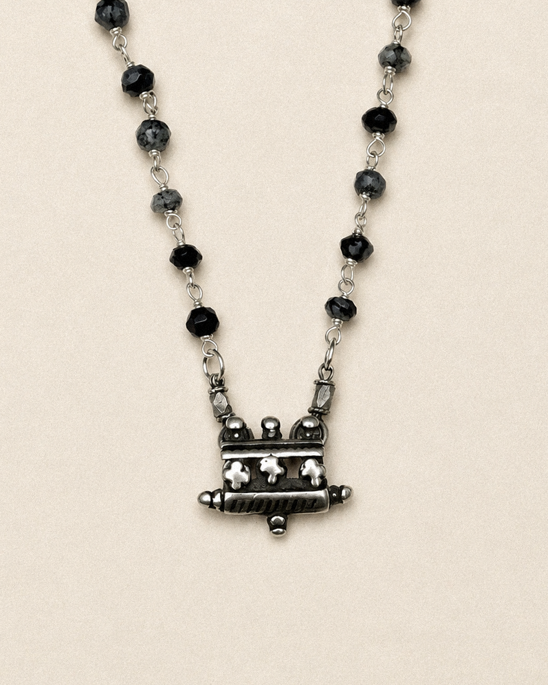 N132 Antique Miniature Taweez & Mangalsutra Beaded  Silver Necklace
