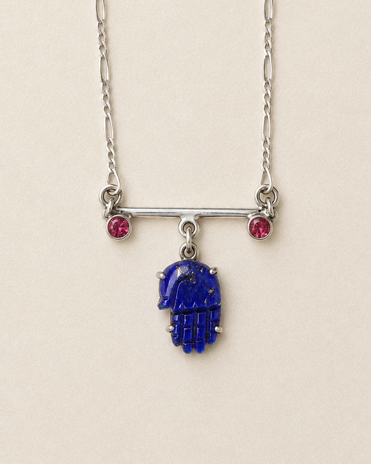 N86- Protection Lapis lazuli Hand with duo of  Tourmalines