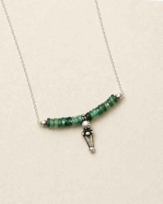 N129 -Natural Turquoise & Antique Bead Silver Necklace