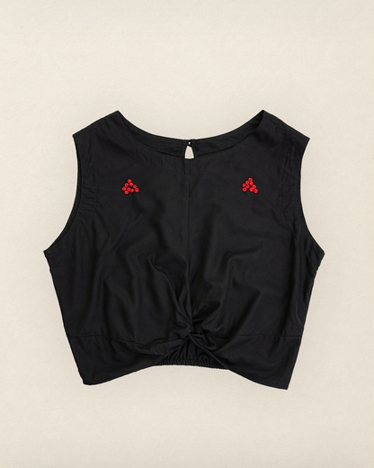 W2 – Knot Crop Top | Rayon Tie-Front Blouse with Hand Embroidery