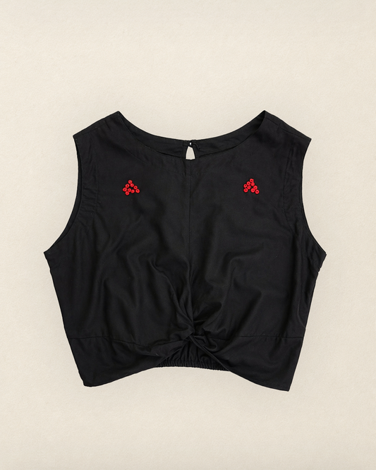 W2 – Knot Crop Top | Rayon Tie-Front Blouse with Hand Embroidery