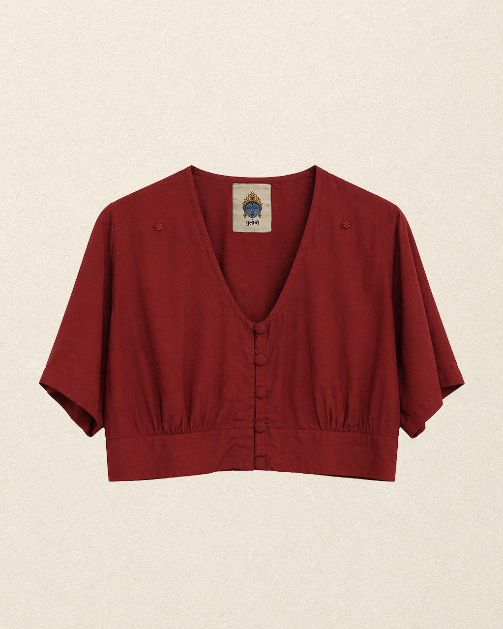 W1 – Choli Crop Top | Rayon Blouse with Hand-Embroidered Details and Covered Buttons