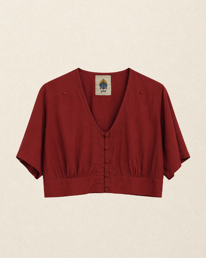 W1 – Choli Crop Top | Rayon Blouse with Hand-Embroidered Details and Covered Buttons