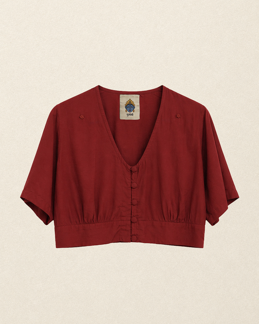 W1 – Choli Crop Top | Rayon Blouse with Hand-Embroidered Details and Covered Buttons