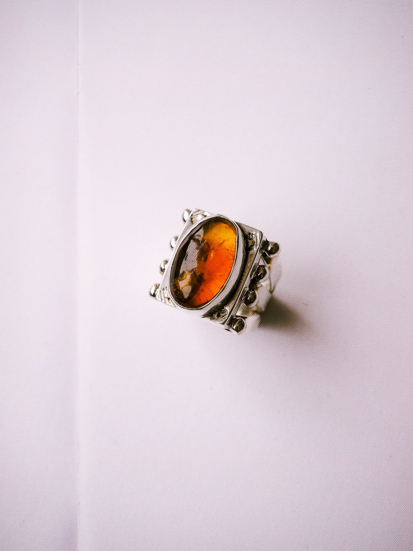 N77-  Mexican Amber  Silver 925 Adjustable Ring